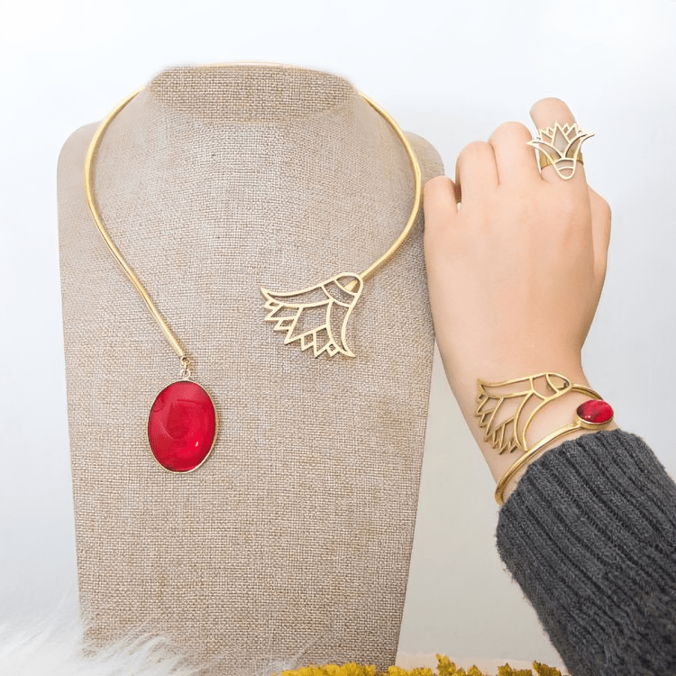 Handcrafted Pharaonic Copper Jewelry Set – Lotus of Life Design