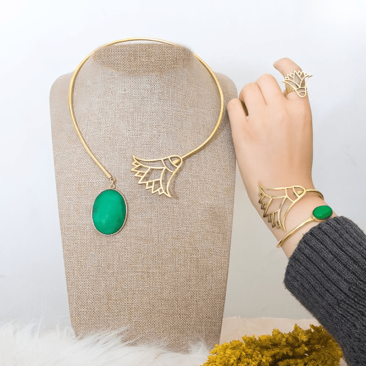 Handcrafted Pharaonic Copper Jewelry Set – Lotus of Life Design