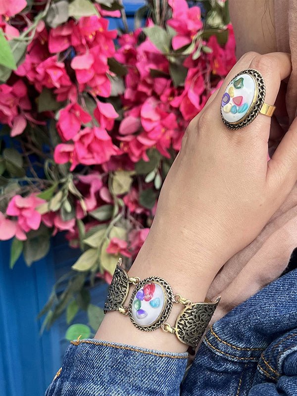 Handcrafted Copper Bracelet & Ring Set – Arabic Art Design