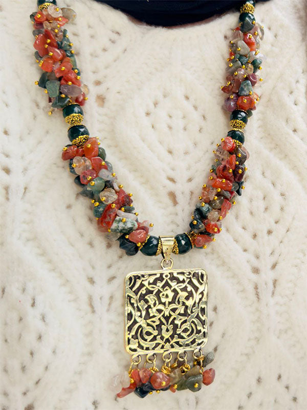 Handmade Agate Stone Jewelry Set – Arabic Art Pendant