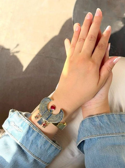 Handcrafted Pharaonic Copper Bracelet – Winged Scarab of Protection