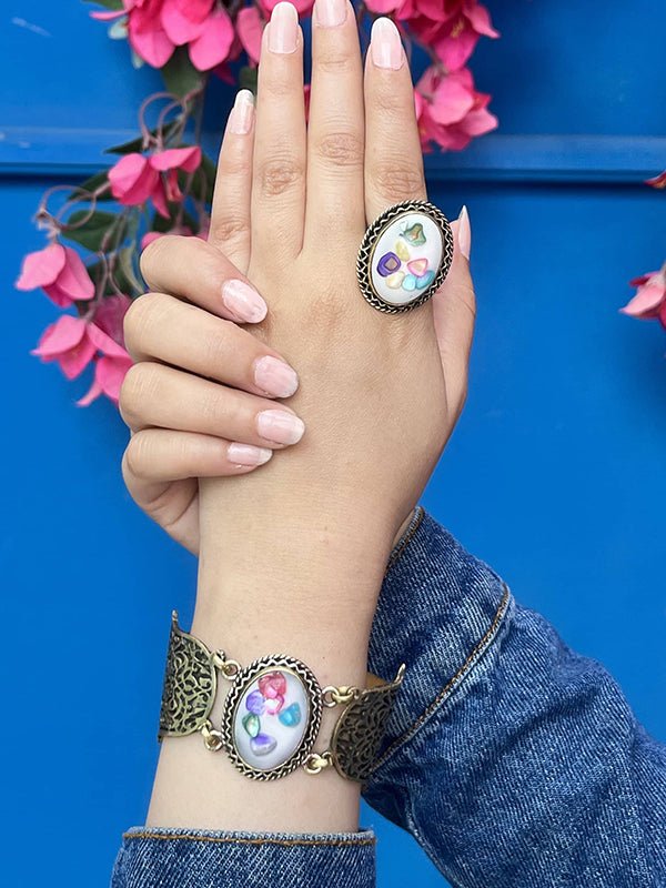 Handcrafted Copper Bracelet & Ring Set – Arabic Art Design