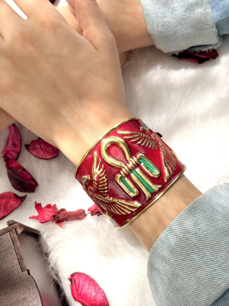 Handcrafted Pharaonic Copper Bracelet – Ankh & Wings Design