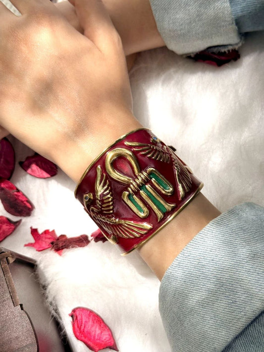Handcrafted Pharaonic Copper Bracelet – Ankh & Wings Design