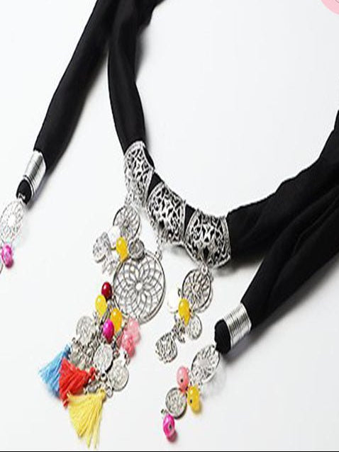 Sufi Dream – Spiritual Pendant Necklace Scarf with Tassels & Charms
