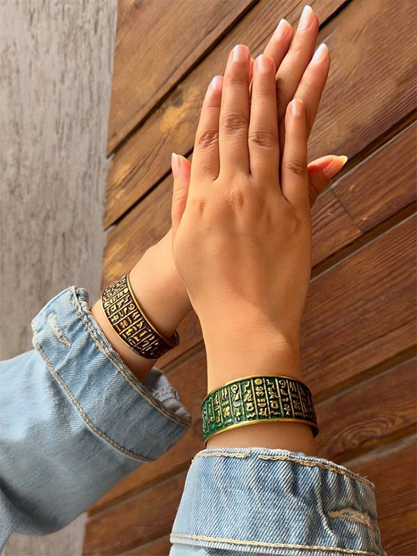 Handcrafted Pharaonic Copper Bracelet Set – Hieroglyphs of Eternity