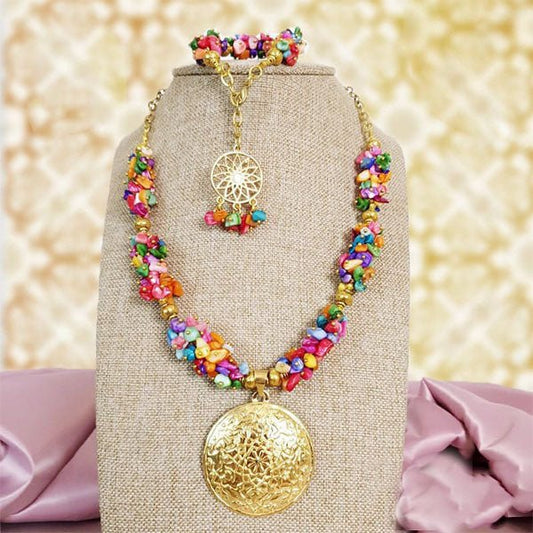 Colorful Shell Jewelry Set – Gold-Plated Elegance
