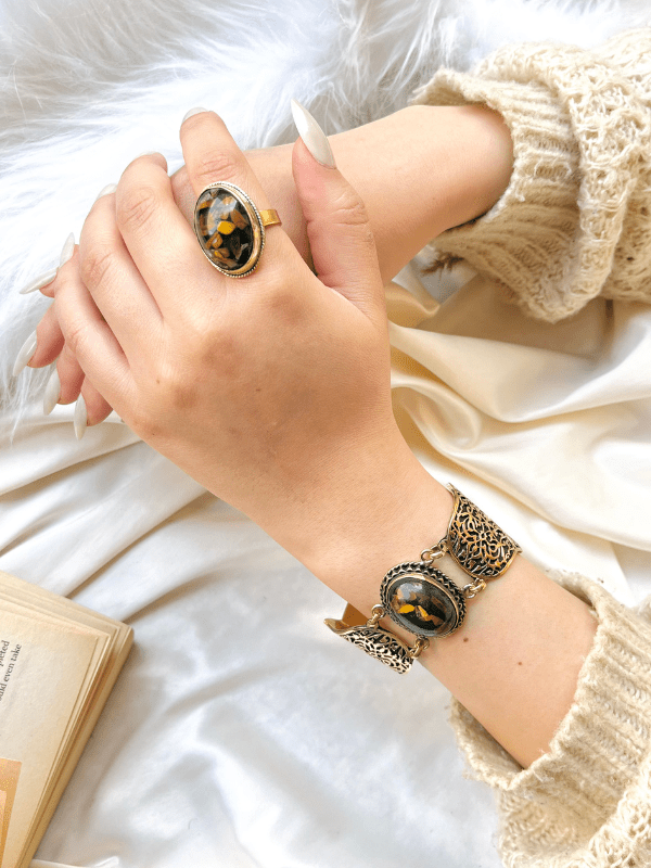 Handcrafted Copper Bracelet & Ring Set – Arabic Art Design