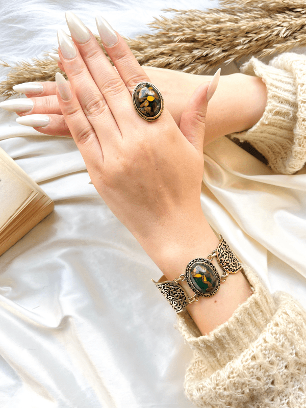 Handcrafted Copper Bracelet & Ring Set – Arabic Art Design