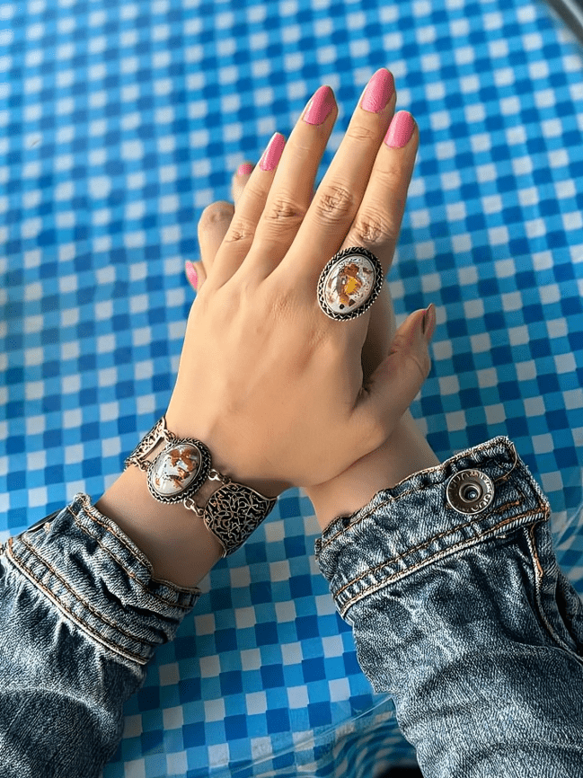 Handcrafted Copper Bracelet & Ring Set – Arabic Art Design