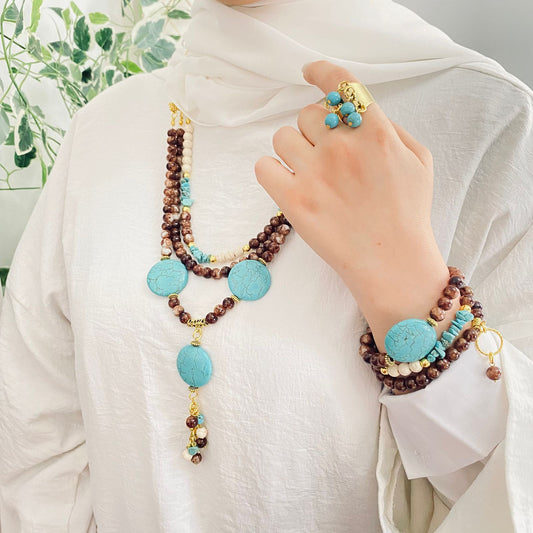 Handcrafted Boho Set with Turquoise Stones & Agate Beads