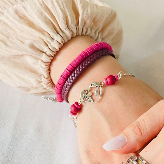 Boho Red Agate & Leather Charm Jewelry Set – Silver Plated