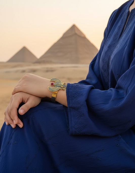 Handcrafted Pharaonic Copper Bracelet – Winged Scarab of Protection