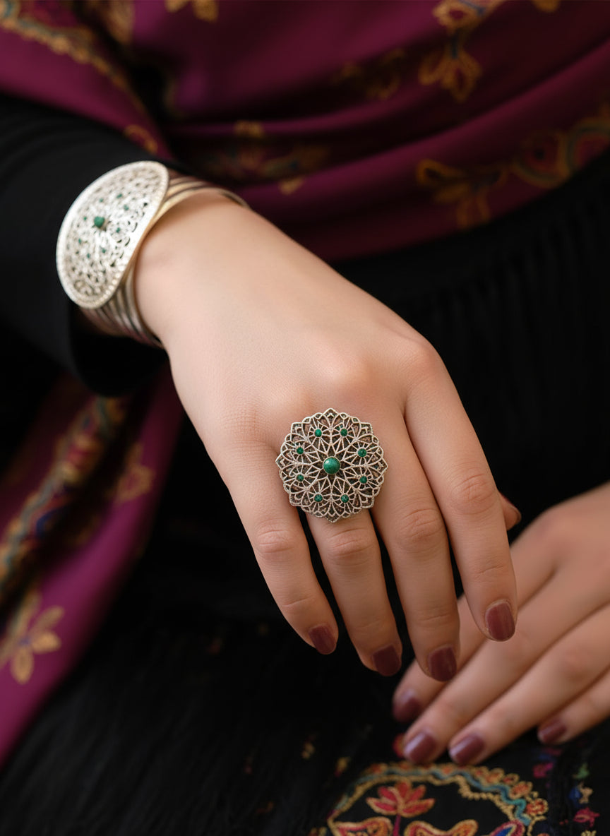 Andalusian Elegance – Handcrafted Silver-Plated Ring & Cuff Set