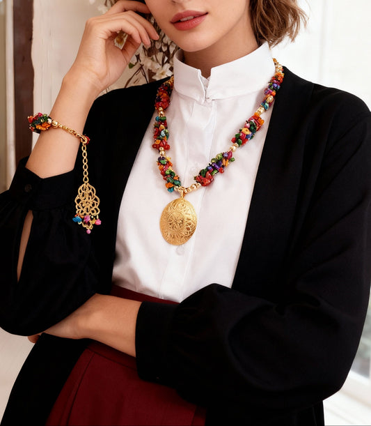 Colorful Shell Jewelry Set – Gold-Plated Elegance