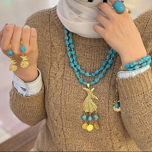 Whirling Soul – Sufi-Inspired Necklace, Bracelet & Ring Set with Turquoise Stones