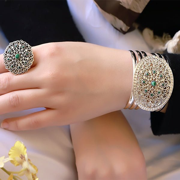 Andalusian Elegance – Handcrafted Silver-Plated Ring & Cuff Set