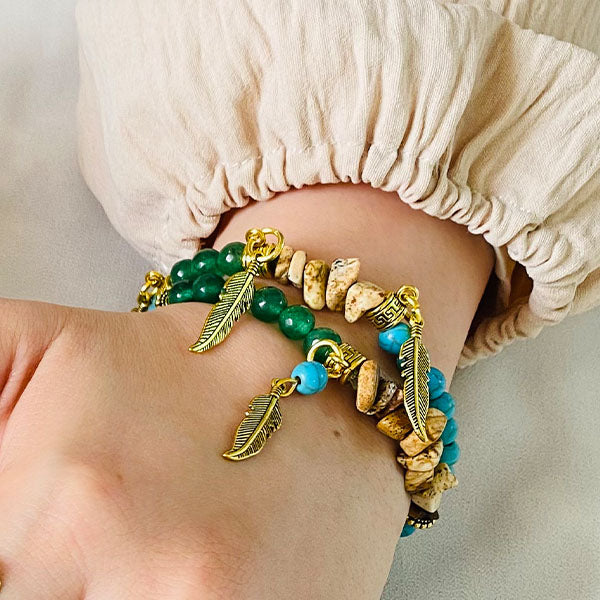 Boho Turquoise & Leather Charm Jewelry Set – Bracelet & Ring