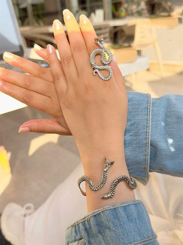 Snake Wrap Ring & Cuff Bracelet – Mythic Serpent Design