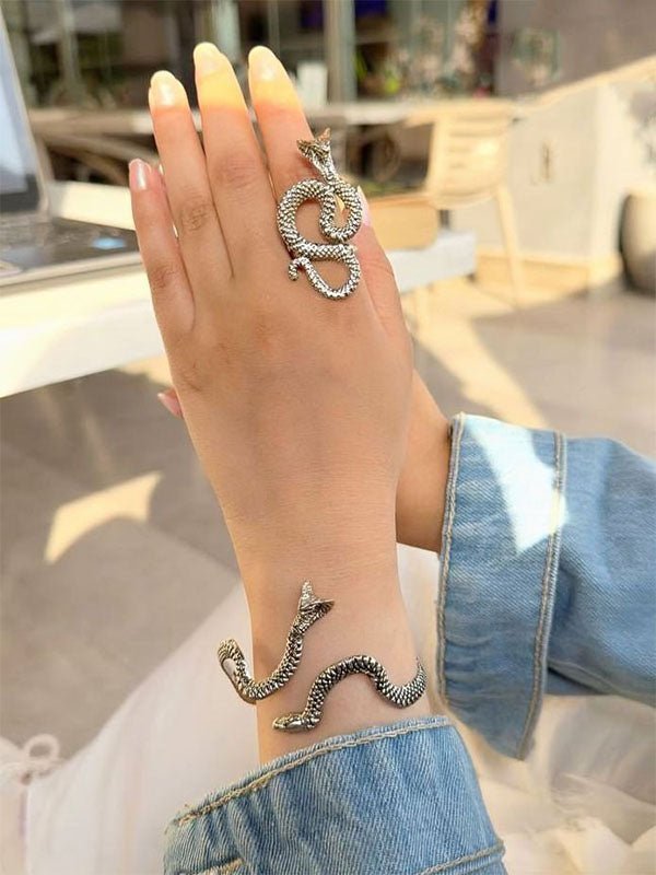 Snake Wrap Ring & Cuff Bracelet – Mythic Serpent Design