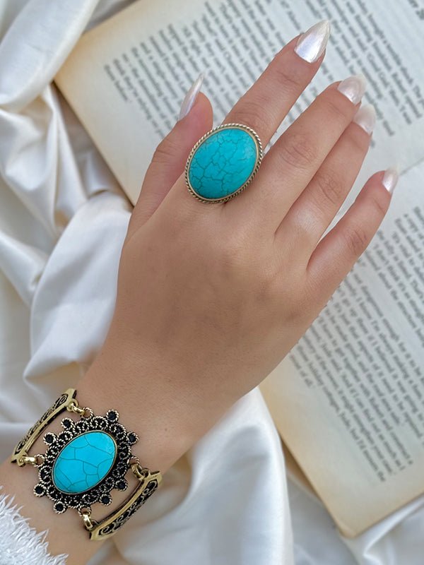 Antique Copper Bracelet & Ring Set – Agate & Turquoise Collection