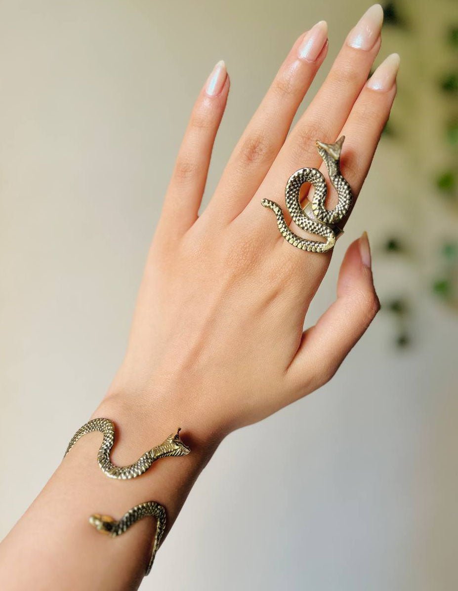 Snake Wrap Ring & Cuff Bracelet – Mythic Serpent Design