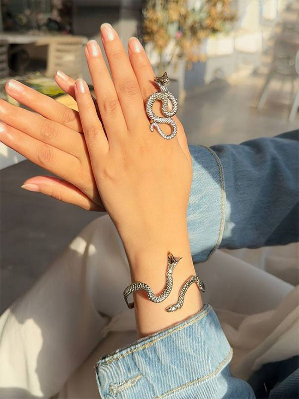 Snake Wrap Ring & Cuff Bracelet – Mythic Serpent Design