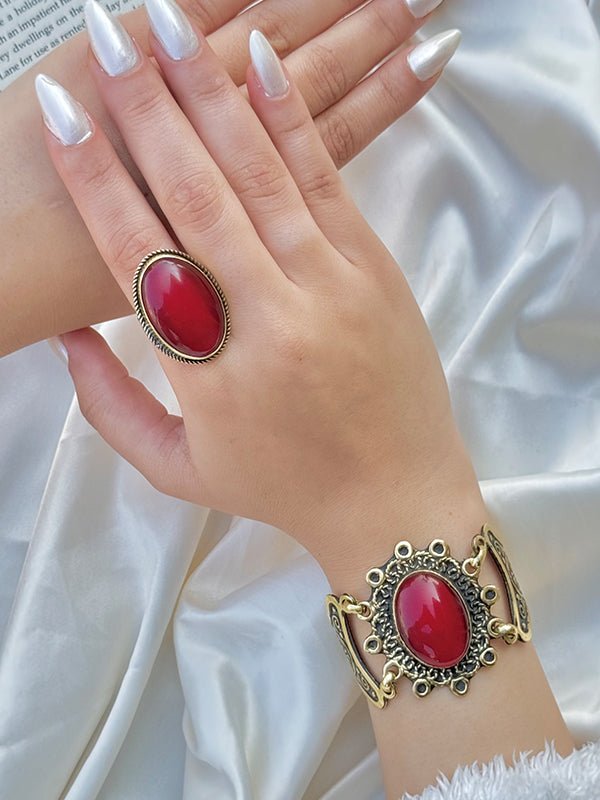 Antique Copper Bracelet & Ring Set – Agate & Turquoise Collection