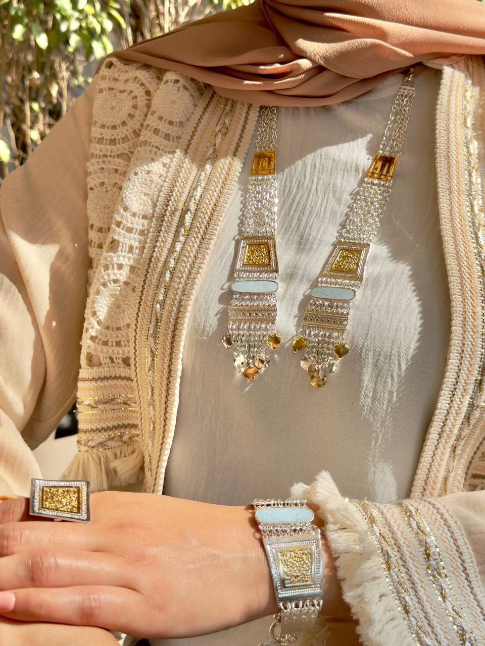 Royal Heritage Arabic Jewelry Set – Silver & Gold Plated