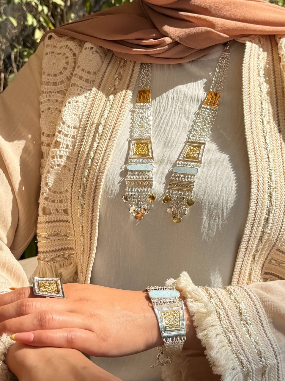 Royal Heritage Arabic Jewelry Set – Silver & Gold Plated