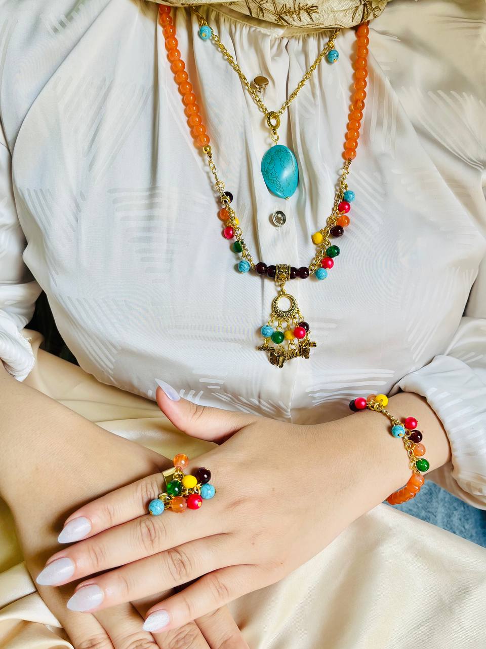 Sun & Sky Bohemian Set – Natural Alabaster & Turquoise