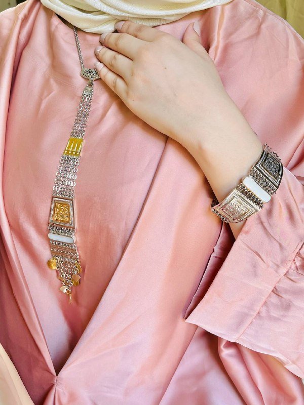 Heritage Elegance – Silver & Gold Plated Arabic Shell Jewelry Set