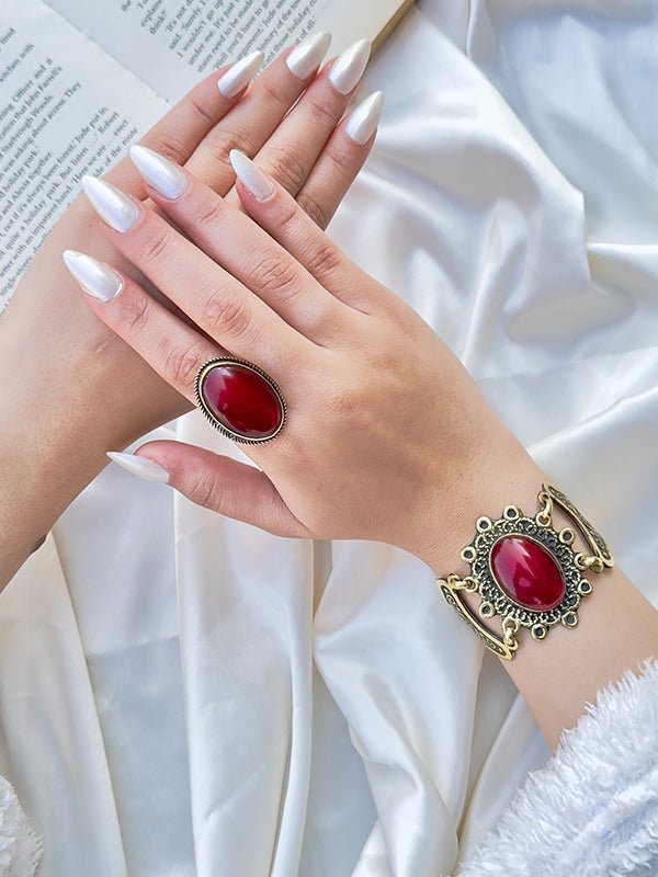 Antique Copper Bracelet & Ring Set – Agate & Turquoise Collection