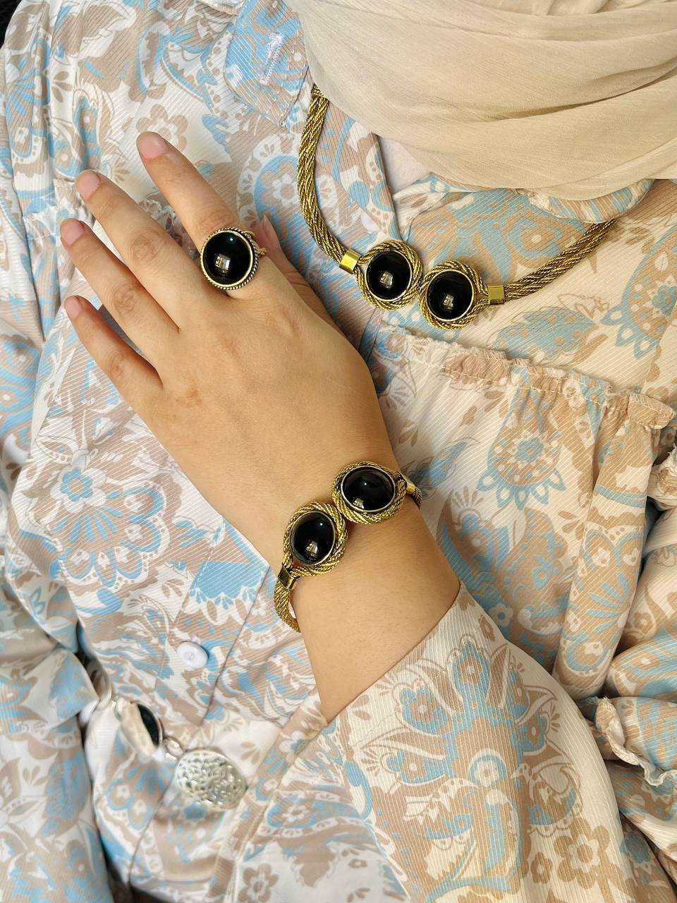 Twisted Copper Agate Set – Black & Green Collection