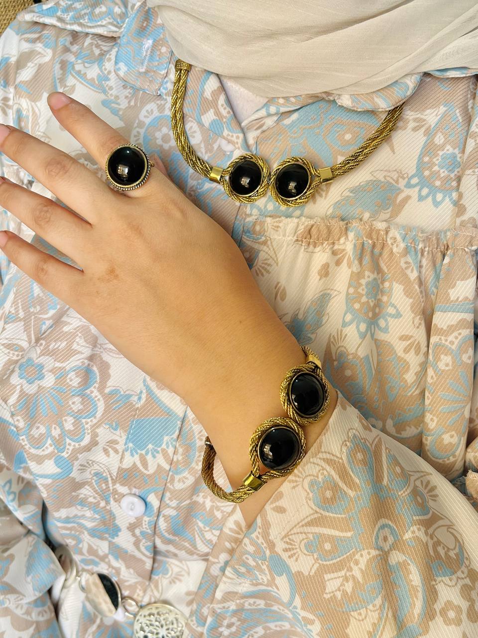 Twisted Copper Agate Set – Black & Green Collection