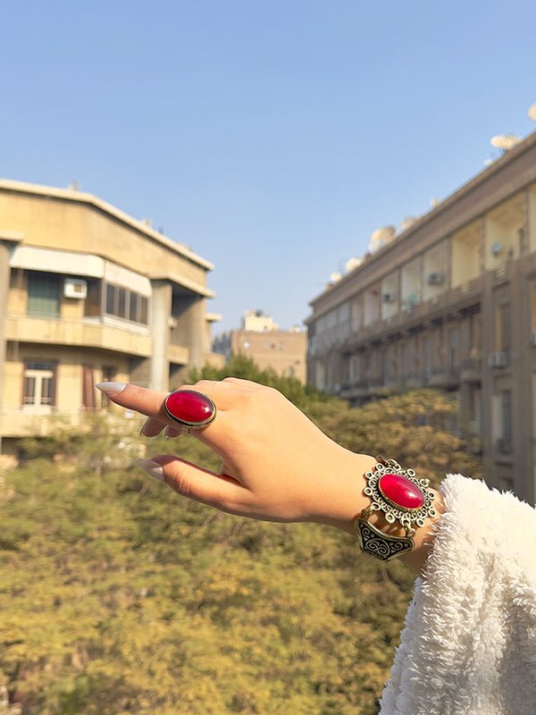 Antique Copper Bracelet & Ring Set – Agate & Turquoise Collection