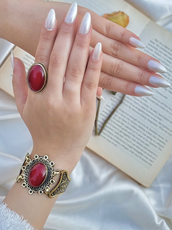 Antique Copper Bracelet & Ring Set – Agate & Turquoise Collection