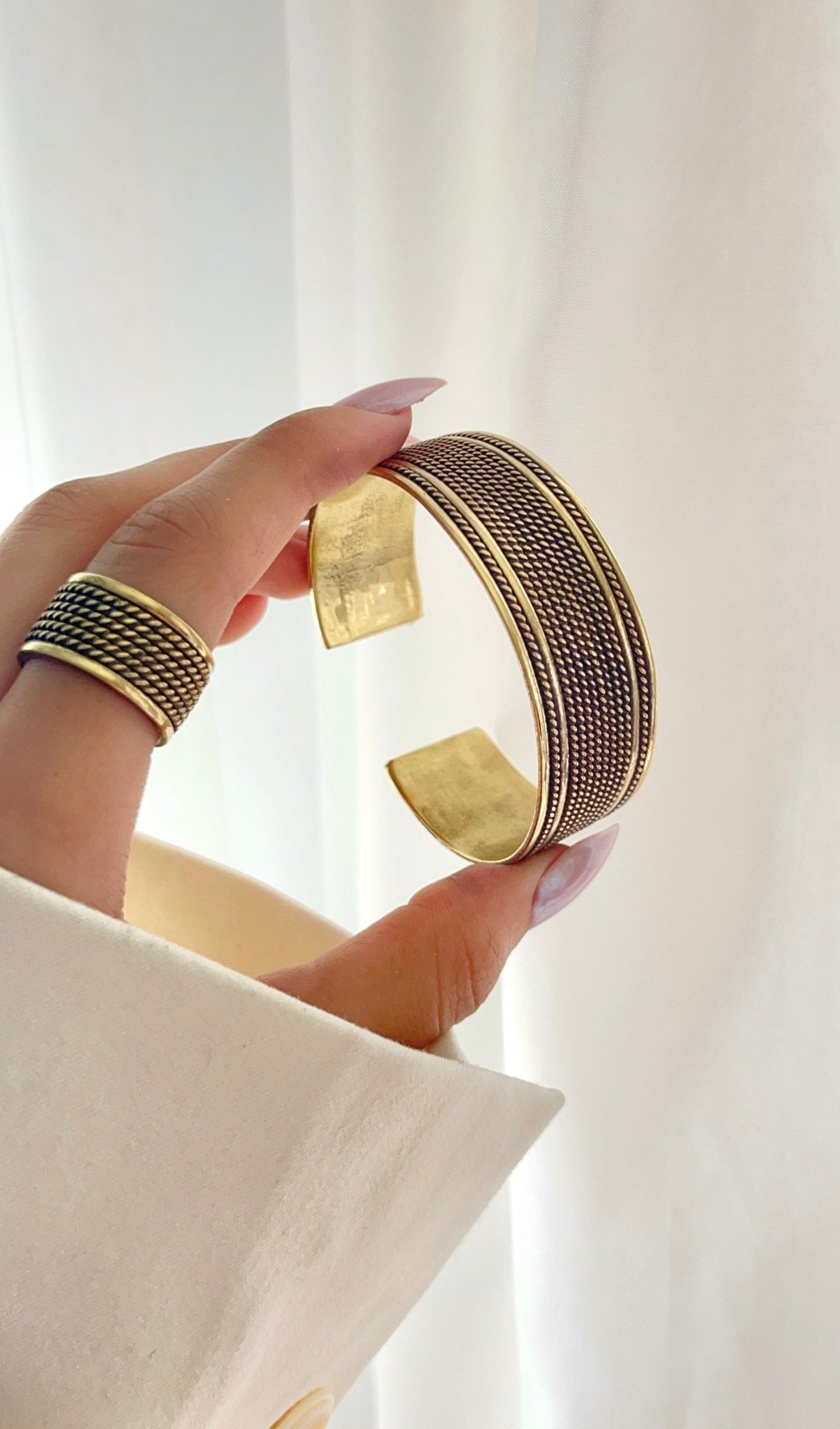 Vintage Woven Copper Set – Bracelet & Ring