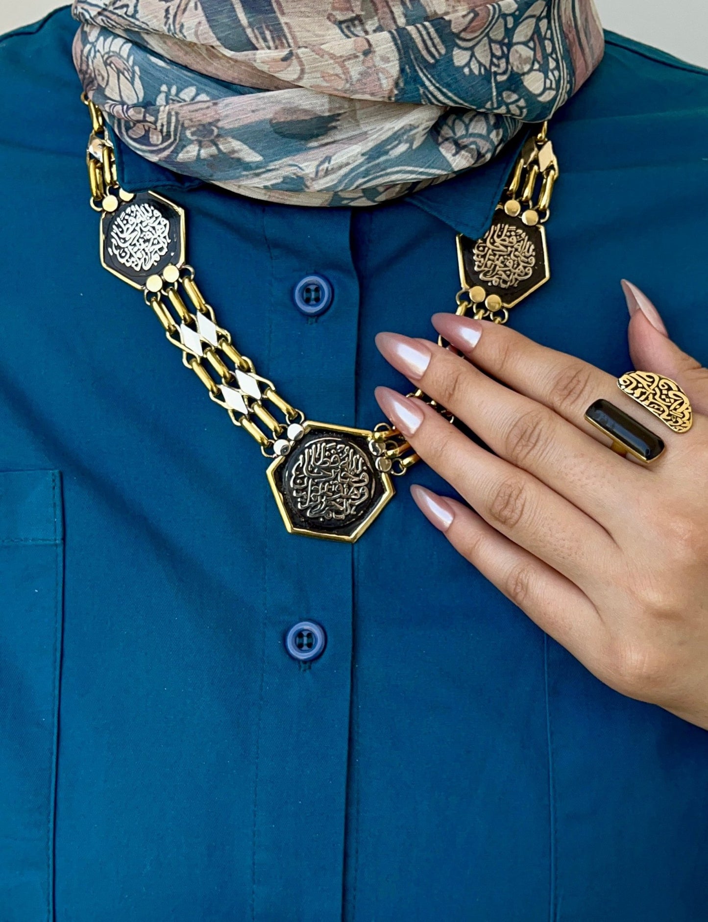 Arabic Copper Calligraphy Necklace & Ring Set