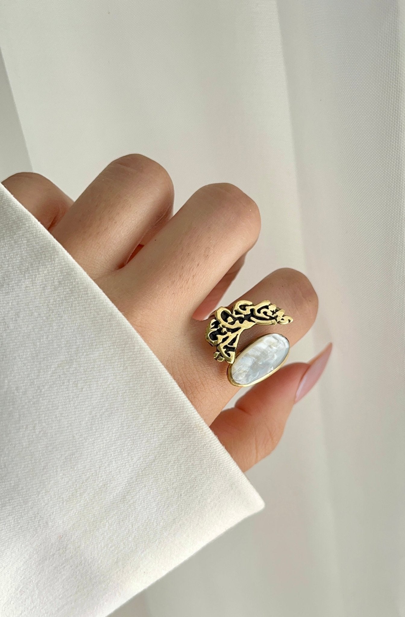 Arabic Love Quote Ring – Handcrafted Copper with Gemstone