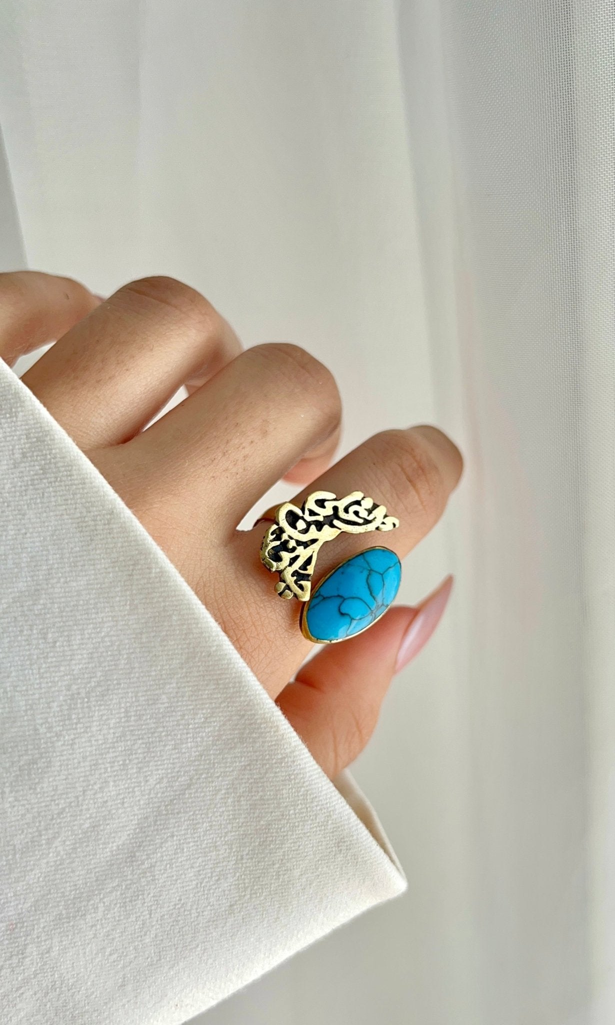 Arabic Love Quote Ring – Handcrafted Copper with Gemstone