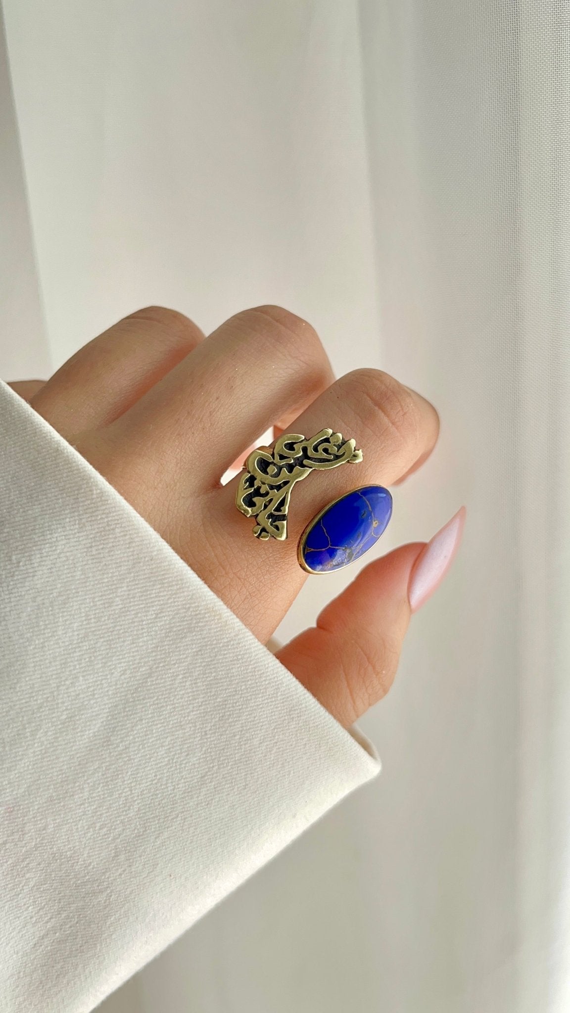 Arabic Love Quote Ring – Handcrafted Copper with Gemstone