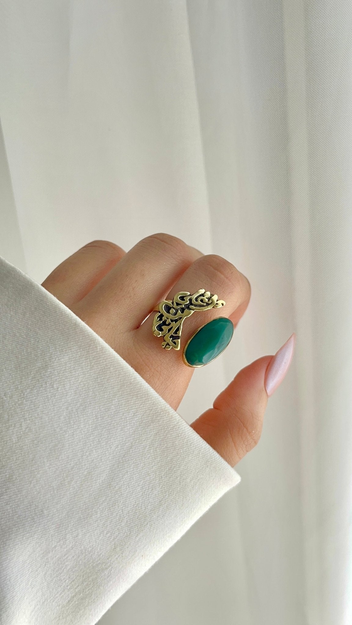 Arabic Love Quote Ring – Handcrafted Copper with Gemstone