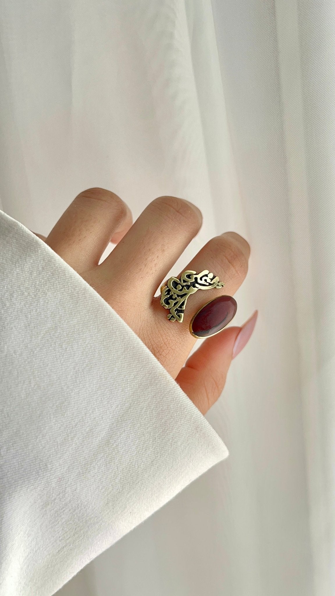 Arabic Love Quote Ring – Handcrafted Copper with Gemstone