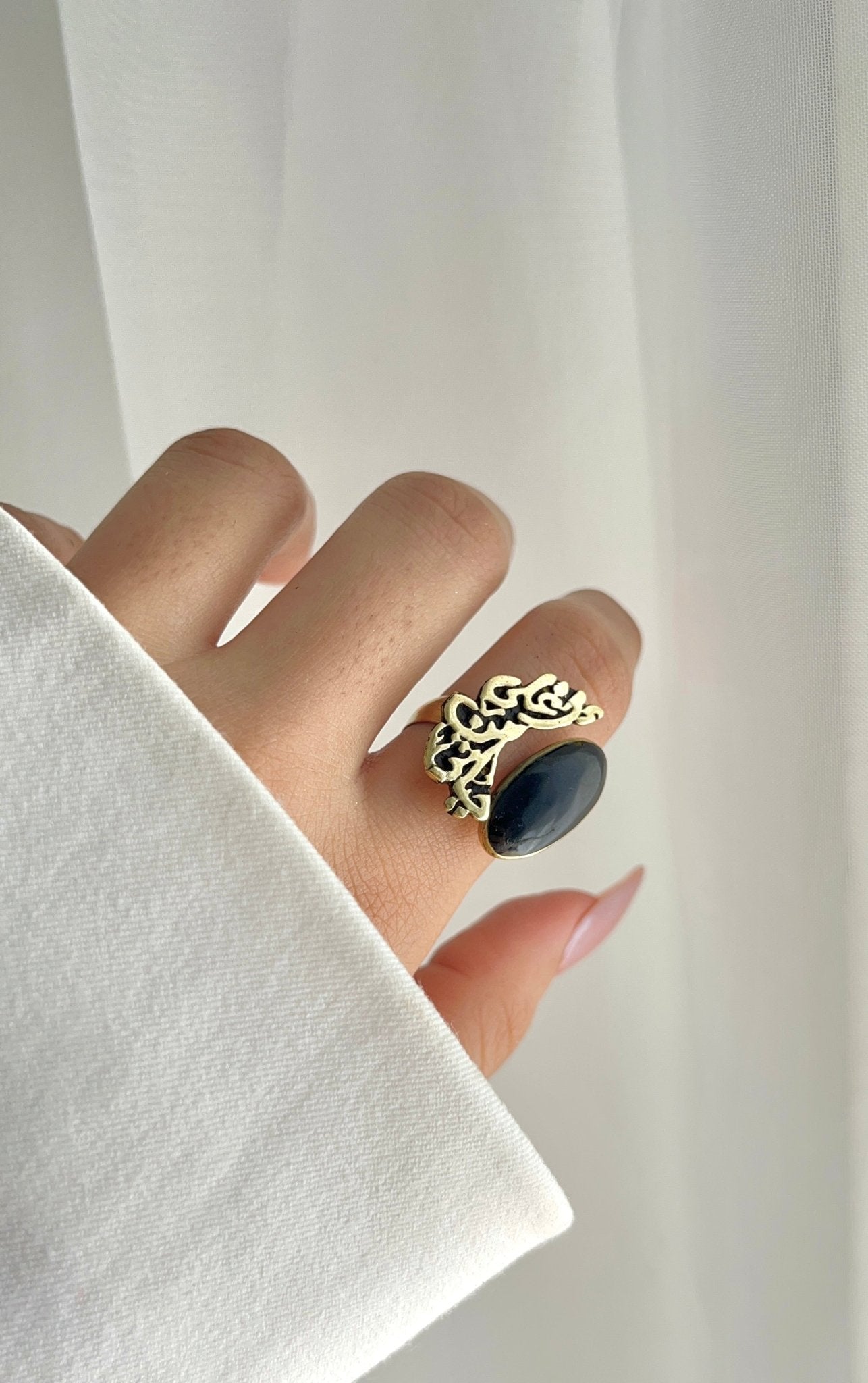 Arabic Love Quote Ring – Handcrafted Copper with Gemstone