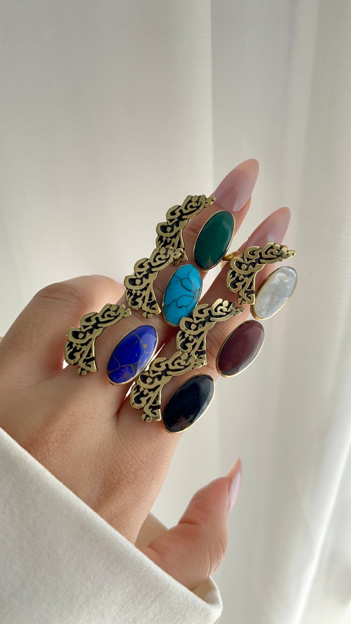 Arabic Love Quote Ring – Handcrafted Copper with Gemstone