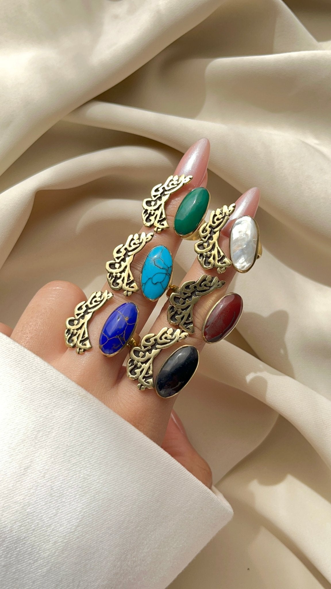 Arabic Love Quote Ring – Handcrafted Copper with Gemstone