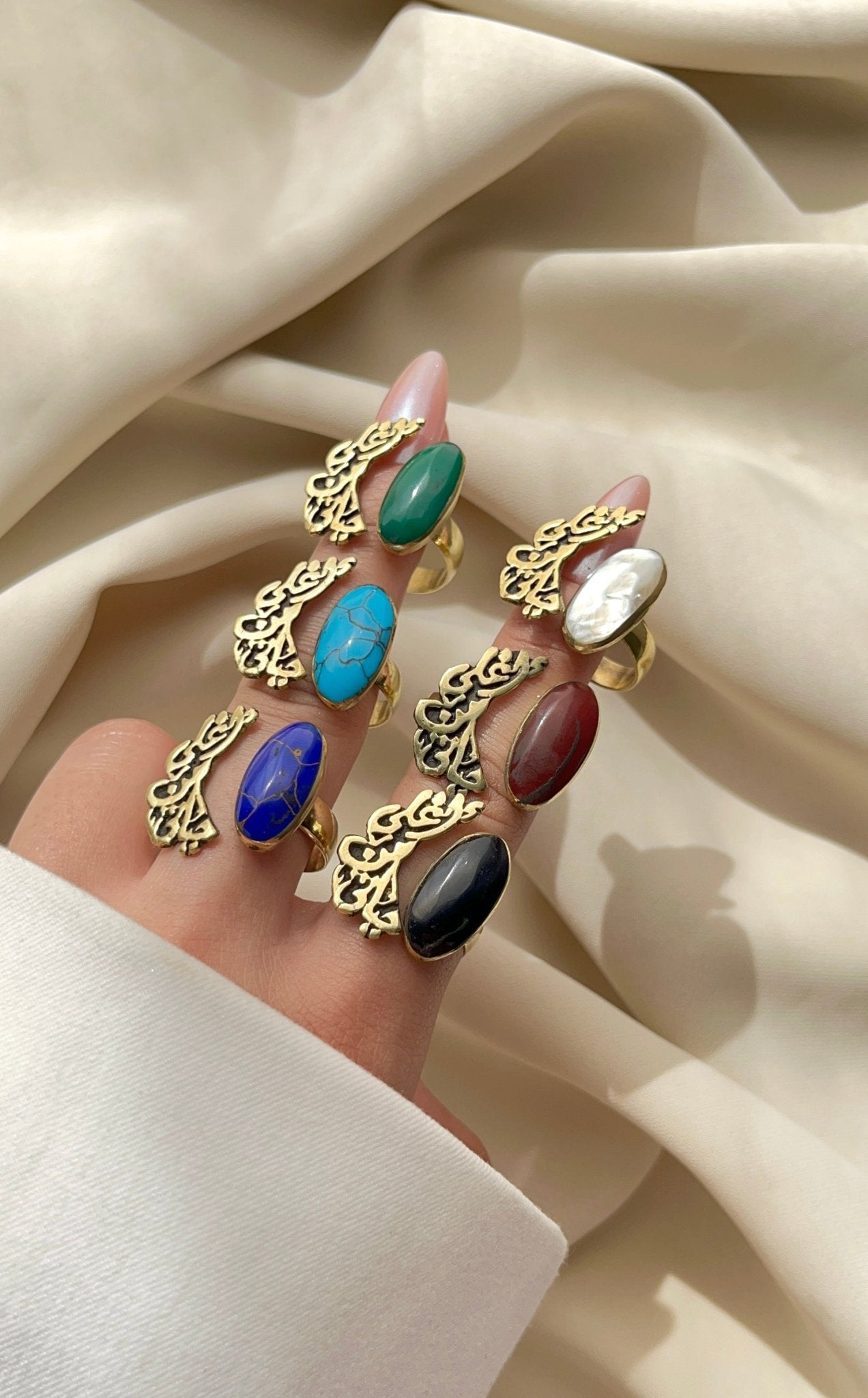 Arabic Love Quote Ring – Handcrafted Copper with Gemstone