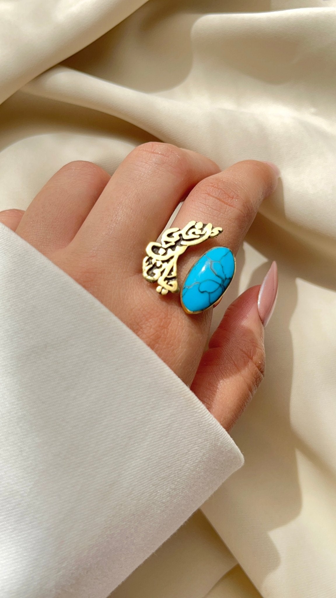 Arabic Love Quote Ring – Handcrafted Copper with Gemstone