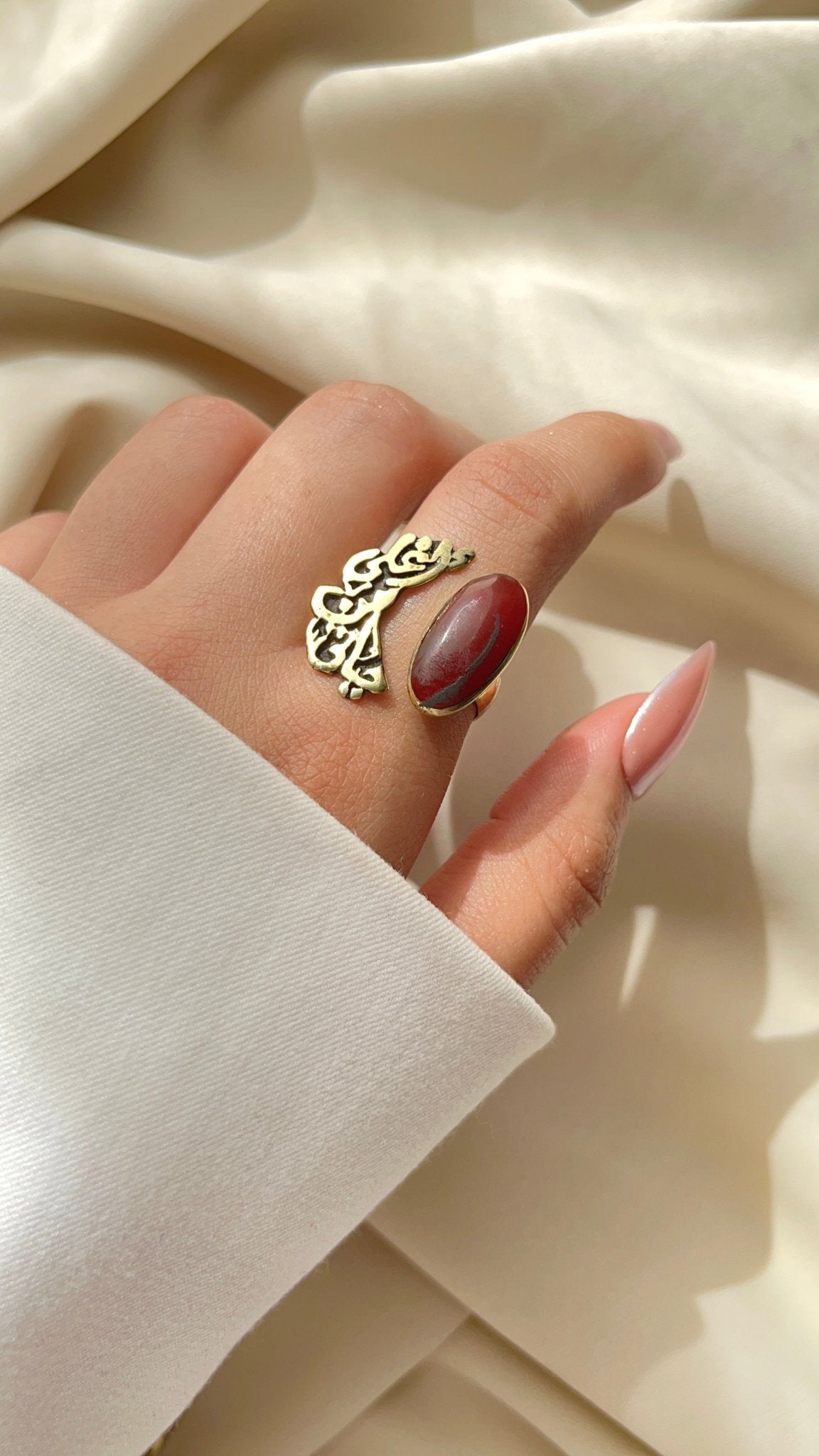 Arabic Love Quote Ring – Handcrafted Copper with Gemstone